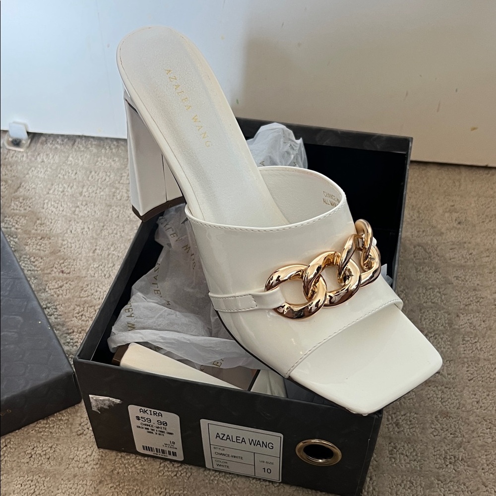White and Gold Women's Heeled Mules